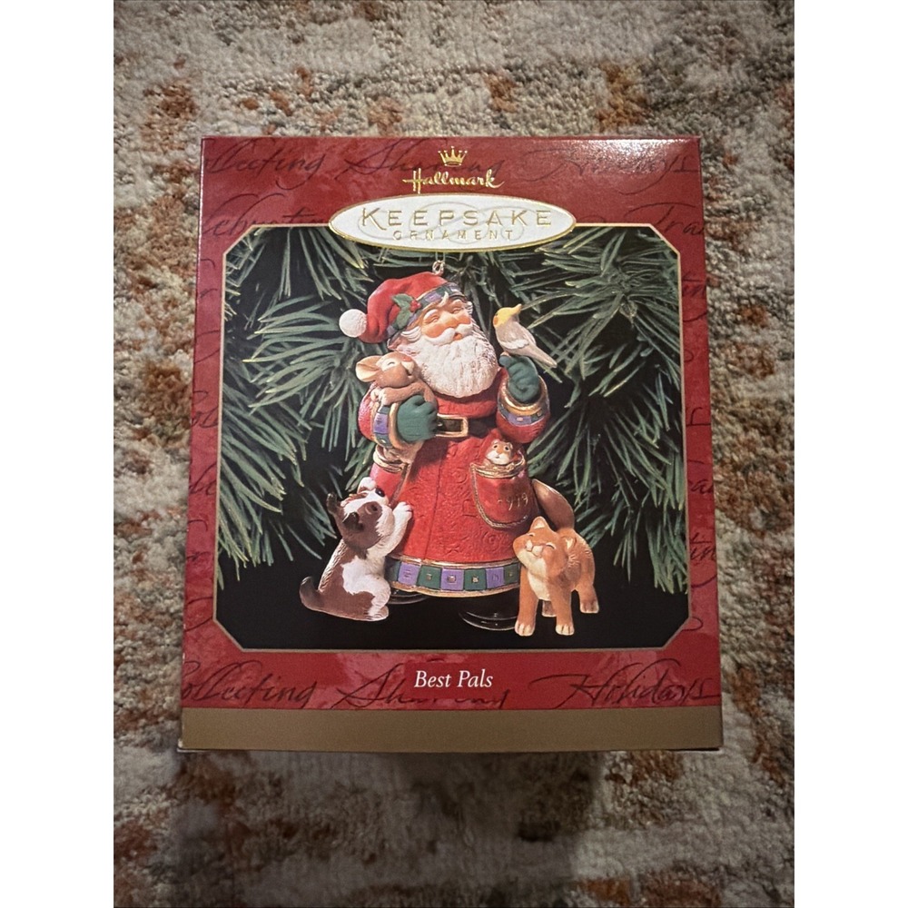 1999 Hallmark Keepsake BEST PALS Santa w/ Dog, Cat, Rabbit, and Bird Ornament